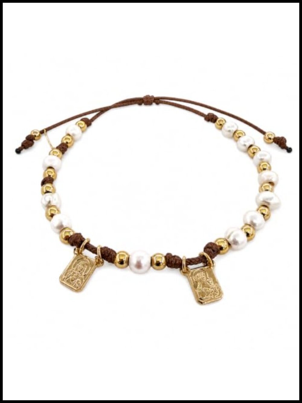 Catholic Scapular Medal Bracelet Freshwater Pearl Gold-plated Adjustable 18K
